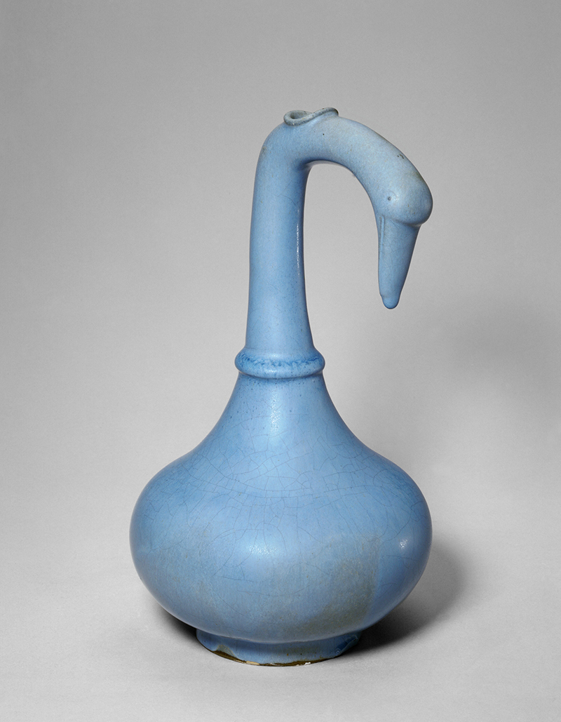 图片[1]-Yixing Kiln Sky Blue Glazed Gooseneck Bottle-China Archive